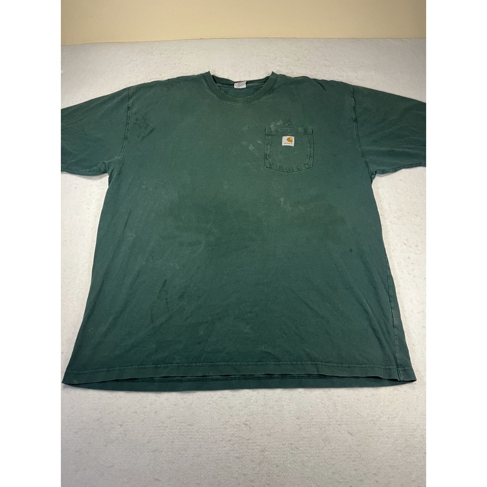 Carhartt Pocket Tee Shirt Mens‎ 2XL Tall Green Cotton Logo Workwear Distressed